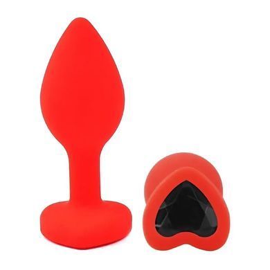 Силіконова анальна пробка EGZO Silicone Red Heart Plug S червона з чорним кристалом 7,1 см - основне фото