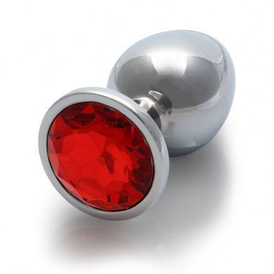 Металлическая анальная пробка Ouch! Round Gem М серебристая с красным кристаллом 8,2 см - основное фото