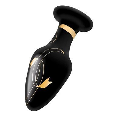Скляна анальна пробка з візерунком Secret Kisses 4&Prime; Handblown Glass Plug SK160623 чорна з золотим 10,2 см - основне фото