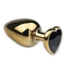 Анальна пробка Crystal Anal Plug Heart M Gold Metal Black Diamond золотиста з чорним кристалом 8,5 см - основне фото