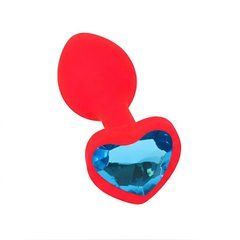 Силіконова анальна пробка EGZO Silicone Red Heart Plug S червона з блакитним кристалом 7,1 см - основне фото