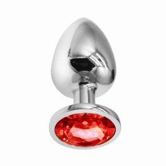 Металева анальна пробка Crystal S RDNI-280952 срібляста з червоним кристалом 7,5 см - основне фото