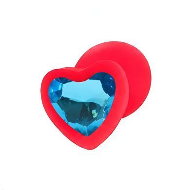 Силіконова анальна пробка EGZO Silicone Red Heart Plug S червона з блакитним кристалом 7,1 см - основне фото