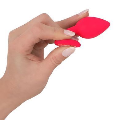 Силіконова анальна пробка EGZO Silicone Red Heart Plug S червона з блакитним кристалом 7,1 см - основне фото