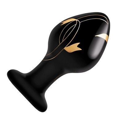 Скляна анальна пробка з візерунком Secret Kisses 3,5&Prime; Handblown Glass Plug SK160621 чорна з золотим 8,9 см - основне фото