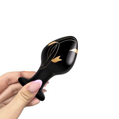 Скляна анальна пробка з візерунком Secret Kisses 3,5&Prime; Handblown Glass Plug SK160621 чорна з золотим 8,9 см - основне фото