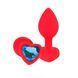 Силіконова анальна пробка EGZO Silicone Red Heart Plug S червона з блакитним кристалом 7,1 см - додаткове фото