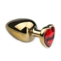 Анальна пробка Crystal Anal Plug Heart M Gold Metal Ruby золотиста з червоним кристалом 8,5 см - основне фото