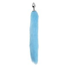 Анальна пробка EGZO Fox Tail Silver Plug S срібляста з довгим блакитним хвостом 46 см - основне фото