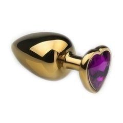 Анальна пробка Crystal Anal Plug Heart M Gold Metal Amethyst золотиста з фіолетовим кристалом 8,5 см - основне фото