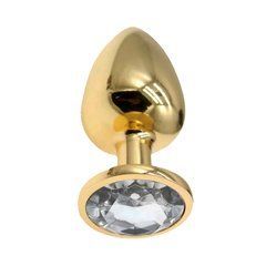Металева анальна пробка Crystal S RDNI-280921 золотиста з прозорим кристалом 7,5 см - основне фото