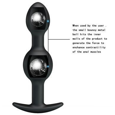 Анальная пробка со смещённым центром тяжести Baile Pretty Love Silicone Anal Balls Duo Large чёрная 12,5 см - основное фото
