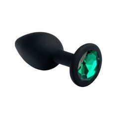 Силіконова анальна пробка Crystal Silicone Diamond M чорна із зеленим кристалом 8,5 см - основне фото