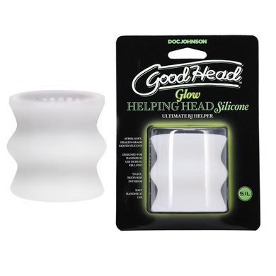 Скрізний силіконовий мастурбатор, що світиться, Doc Johnson GoodHead Glow Helping Head білий - основне фото