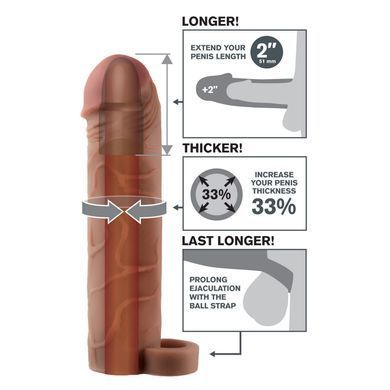 Реалістична насадка на член Pipedream Fantasy X-tensions Perfect 2" Extension with Ball Strap коричнева 19,1 см - основне фото