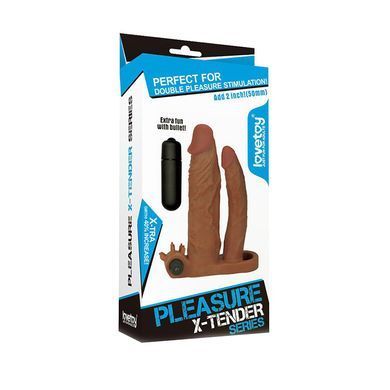 Подвійна вібронасадка на член Lovetoy Add 2" Pleasure X Tender Vibrating Double Penis Sleeve коричнева 19,8 см - основне фото