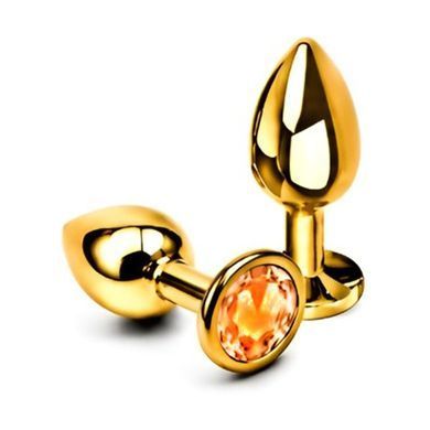 Анальная пробка EGZO Gold Round Plug S золотистая с золотистым кристаллом 7 см - основное фото