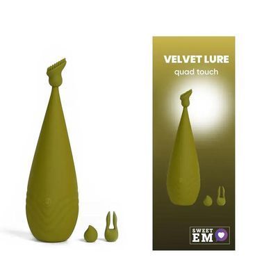 Вибратор для клитора с насадками Sweet Em Velvet Lure Quad Touch зелёный 15 см - основное фото