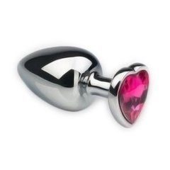 Анальна пробка Crystal Anal Plug Heart S Silver Metal Pink-Rhodolite срібляста з рожевим кристалом 7,5 см - основне фото