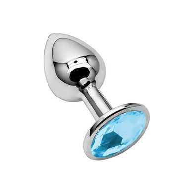 Анальная пробка EGZO Silver Round Plug S серебристая с голубым кристаллом 7 см - основное фото