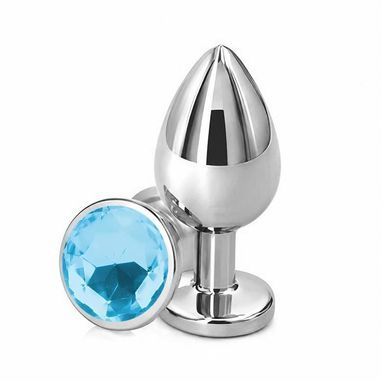 Анальная пробка EGZO Silver Round Plug S серебристая с голубым кристаллом 7 см - основное фото