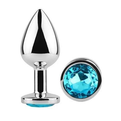 Анальная пробка EGZO Silver Round Plug S серебристая с голубым кристаллом 7 см - основное фото