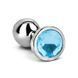 Анальная пробка EGZO Silver Round Plug S серебристая с голубым кристаллом 7 см - дополнительное фото