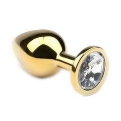 Анальна пробка Crystal Anal Plug M Gold Metal Diamond золотиста з прозорим кристалом 8,5 см - основне фото