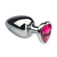 Анальна пробка Crystal Anal Plug Heart M Silver Metal Pink-Rhodolite срібляста з рожевим кристалом 8,5 см - основне фото