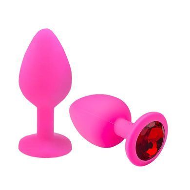 Силиконовая анальная пробка Crystal Silicone Diamond М розовая с красным кристаллом 8,5 см - основное фото