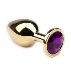 Анальна пробка Crystal Anal Plug M Gold Metal Amethyst золотиста з фіолетовим кристалом 8,5 см - основне фото