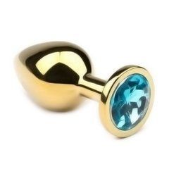 Анальна пробка Crystal Anal Plug M Gold Metal Topaz золотиста з блакитним кристалом 8,5 см - основне фото