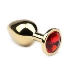 Анальна пробка Crystal Anal Plug M Gold Metal Ruby золотиста з червоним кристалом 8,5 см - основне фото