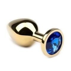 Анальна пробка Crystal Anal Plug M Gold Metal Sapphire золотиста з синім кристалом 8,5 см - основне фото