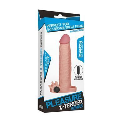 Реалистичная вибронасадка на член с клиторальным отростком Lovetoy Add 2" Pleasure X Tender Vibrating Penis Sleeve телесная 19 см - основное фото