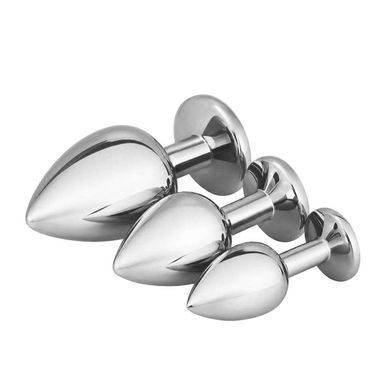 Анальная пробка EGZO Silver Round Plug S серебристая с разноцветным кристаллом 7 см - основное фото