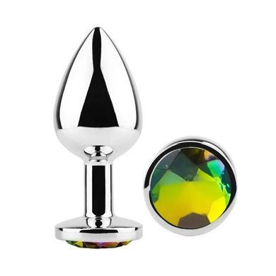Анальная пробка EGZO Silver Round Plug S серебристая с разноцветным кристаллом 7 см - основное фото