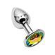 Анальная пробка EGZO Silver Round Plug S серебристая с разноцветным кристаллом 7 см - дополнительное фото