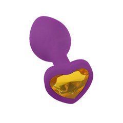 Силіконова анальна пробка EGZO Silicone Violet Heart Plug S фіолетова з золотистим кристалом 7,1 см - основне фото
