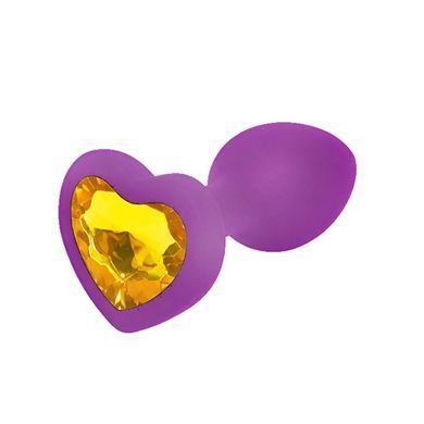 Силіконова анальна пробка EGZO Silicone Violet Heart Plug S фіолетова з золотистим кристалом 7,1 см - основне фото