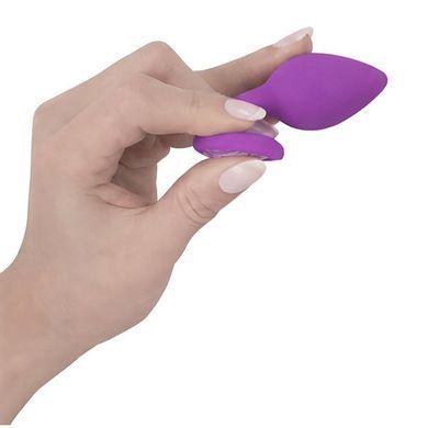 Силіконова анальна пробка EGZO Silicone Violet Heart Plug S фіолетова з золотистим кристалом 7,1 см - основне фото