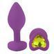 Силіконова анальна пробка EGZO Silicone Violet Heart Plug S фіолетова з золотистим кристалом 7,1 см - додаткове фото