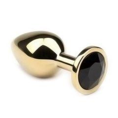 Анальна пробка Crystal Anal Plug S Gold Metal Black Diamond золотиста з чорним кристалом 7,5 см - основне фото