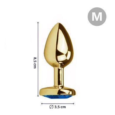 Металлическая анальная пробка Crystal Heart Diamond М золотистая с синим кристаллом 8,5 см - основное фото