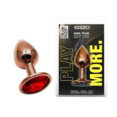 Анальная пробка EGZO Dark Gold Round Plug S золотистая с красным кристаллом 7 см - основное фото