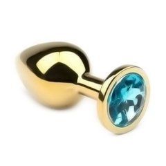 Анальна пробка Crystal Anal Plug S Gold Metal Topaz золотиста з блакитним кристалом 7,5 см - основне фото