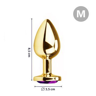 Металлическая анальная пробка Crystal Heart Diamond М золотистая с фиолетовым кристаллом 8,5 см - основное фото