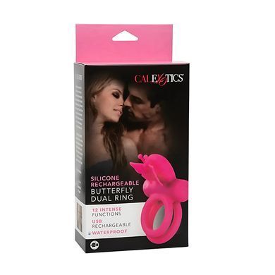 Двойное эрекционное виброкольцо со стимулятором клитора California Exotic Novelties Silicone Rechargeable Dual Butterfly Ring розовое - основное фото