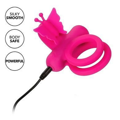 Двойное эрекционное виброкольцо со стимулятором клитора California Exotic Novelties Silicone Rechargeable Dual Butterfly Ring розовое - основное фото
